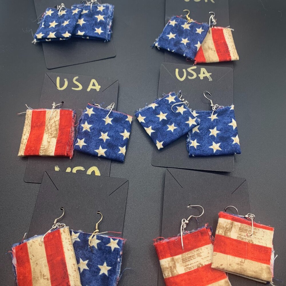 Lot of 6 USA America Handmade Fabric Earrings